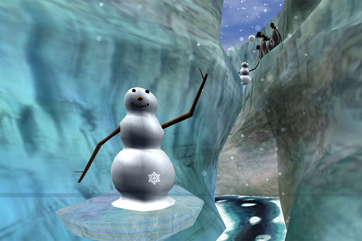 A VR image of a snowman