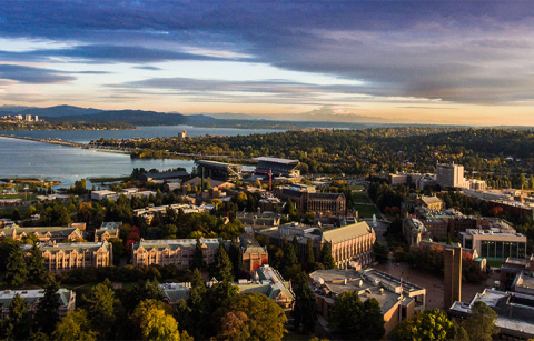 Aerial shot of the University of Washington campus in Seattle