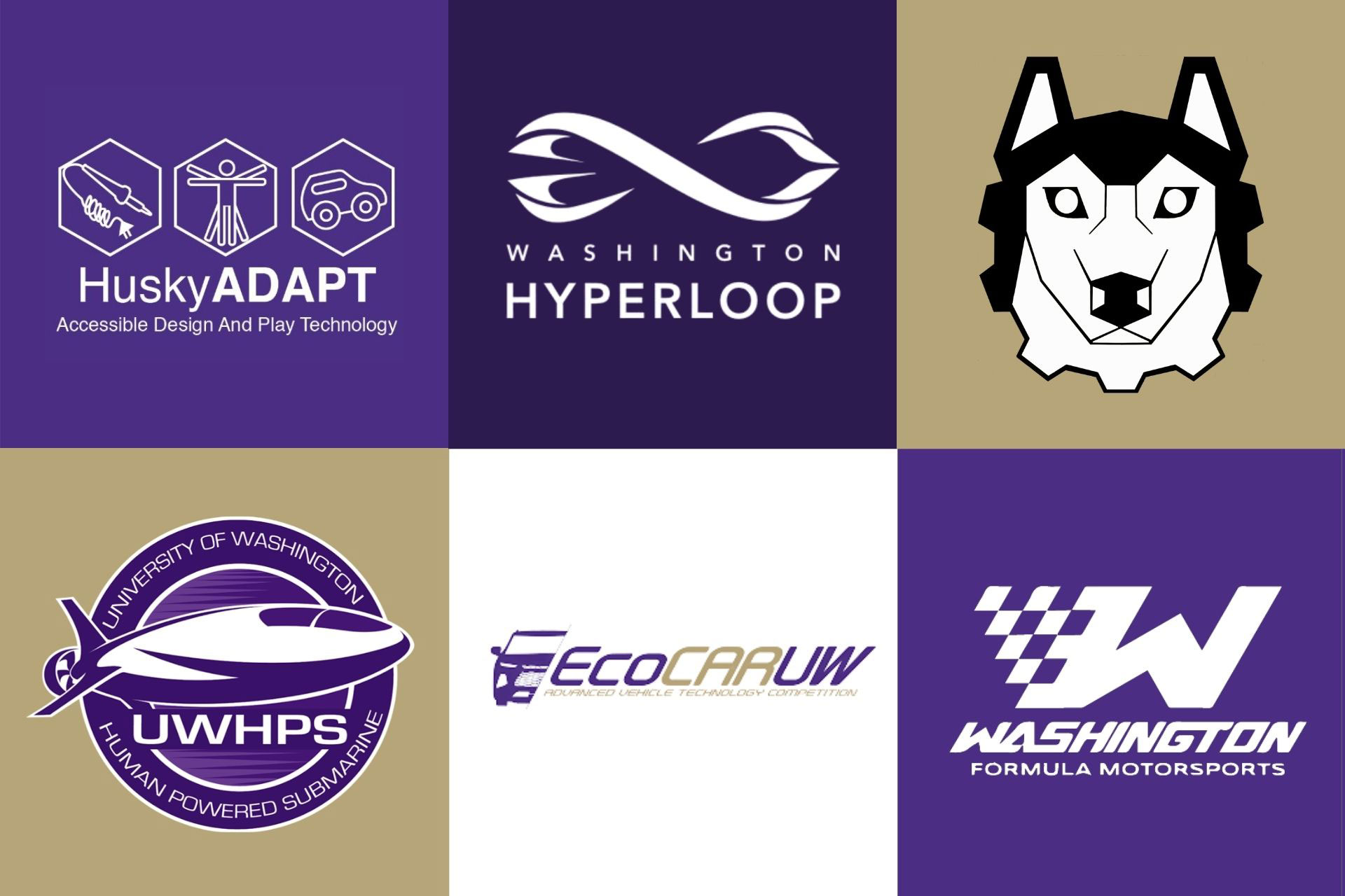 A collage of six student clubs logos