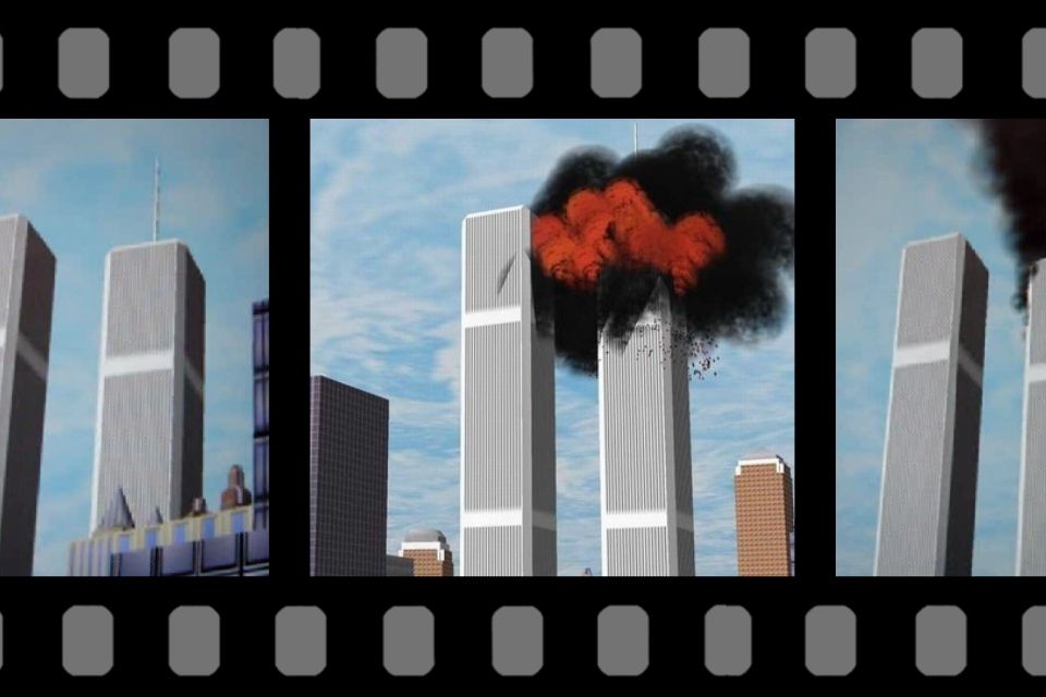 A VR image of World Trade Center under attack