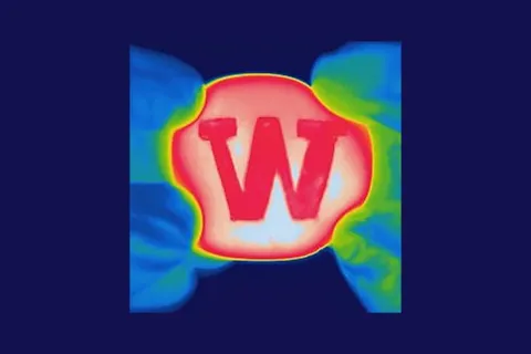 The colorful thermal imaging of a material with the letter W on it
