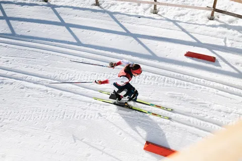 Aerial view of a woman skiing