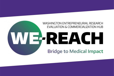 logo for the Washington Entrepreneurial Research Evaluation and Commercialization Hub (WE-REACH)