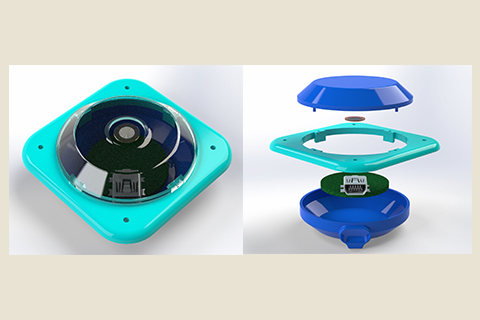 Two rendering illustrations of a small movement tracking device