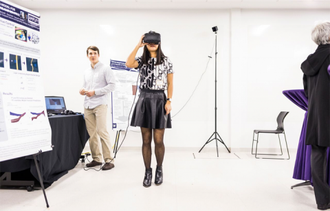 A student demos an AR/VR headset.